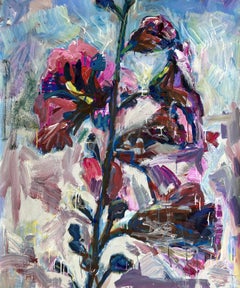 Malvarrosas del patio #2, Pintura, Acrílico sobre lienzo