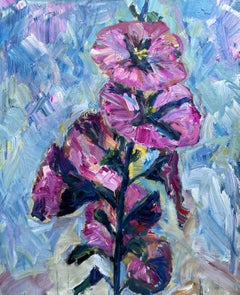 Malvarrosas del patio, Pintura, Acrílico sobre lienzo