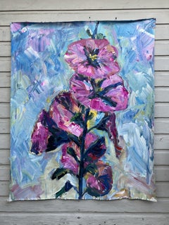 Malvarrosas del patio, Pintura, Acrílico sobre lienzo