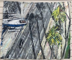 Poursuite d'un motocycliste par la police, Peinture, Acrylique sur toile