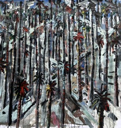 Los Angeles City grid with palms, Peinture, Acrylique sur papier