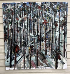 Los Angeles City grid with palms, Peinture, Acrylique sur papier