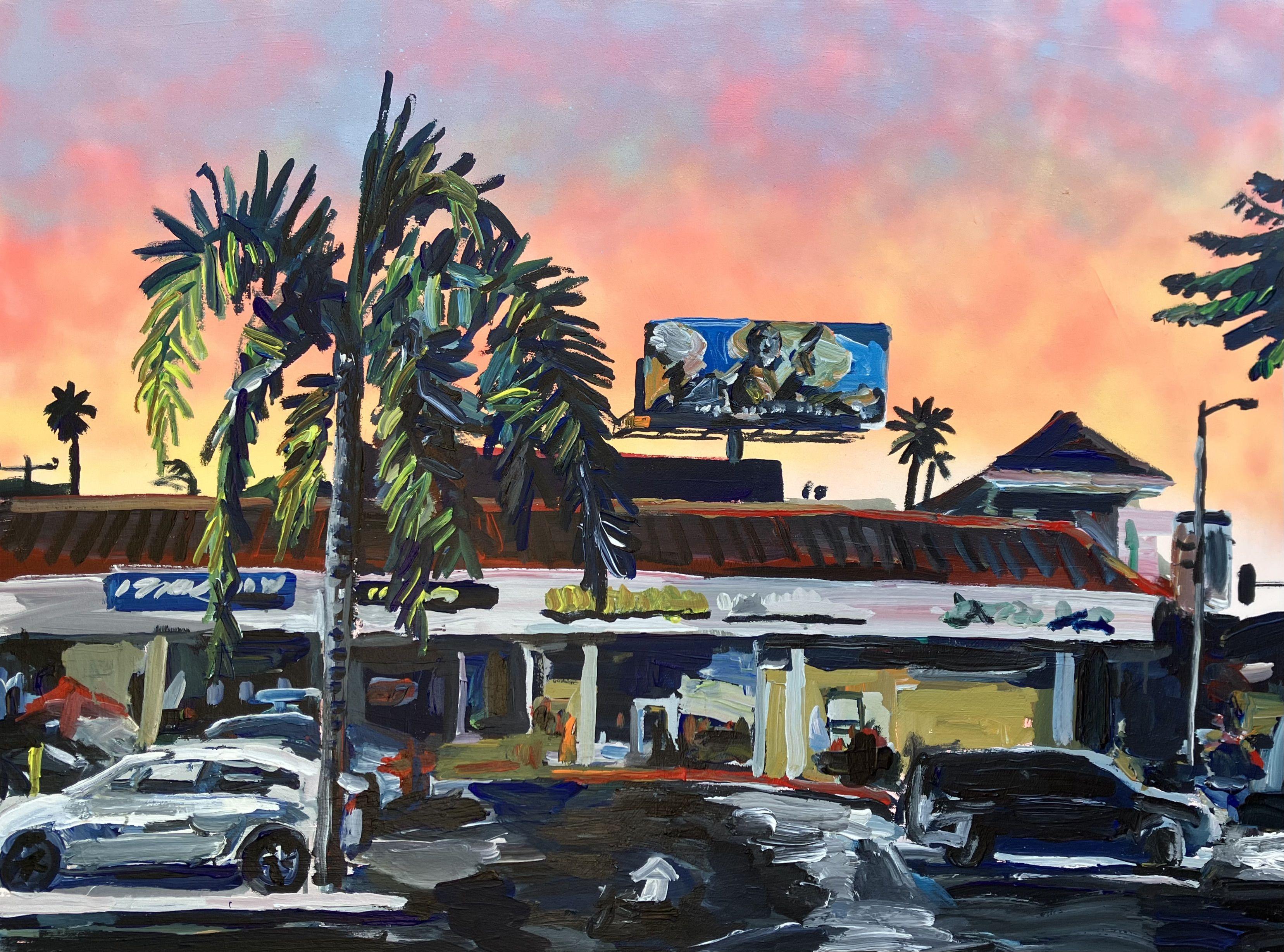 Sommernacht auf dem Ventura Blvd, Gemälde, Acryl auf Leinwand – Art von John Kilduff