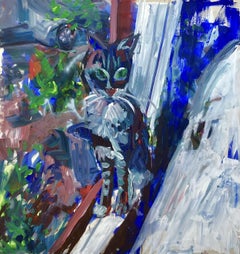 Gatito en el alféizar de la ventana, Pintura, Acrílico sobre lienzo
