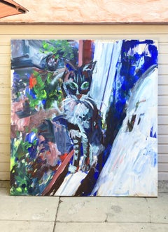 Gatito en el alféizar de la ventana, Pintura, Acrílico sobre lienzo
