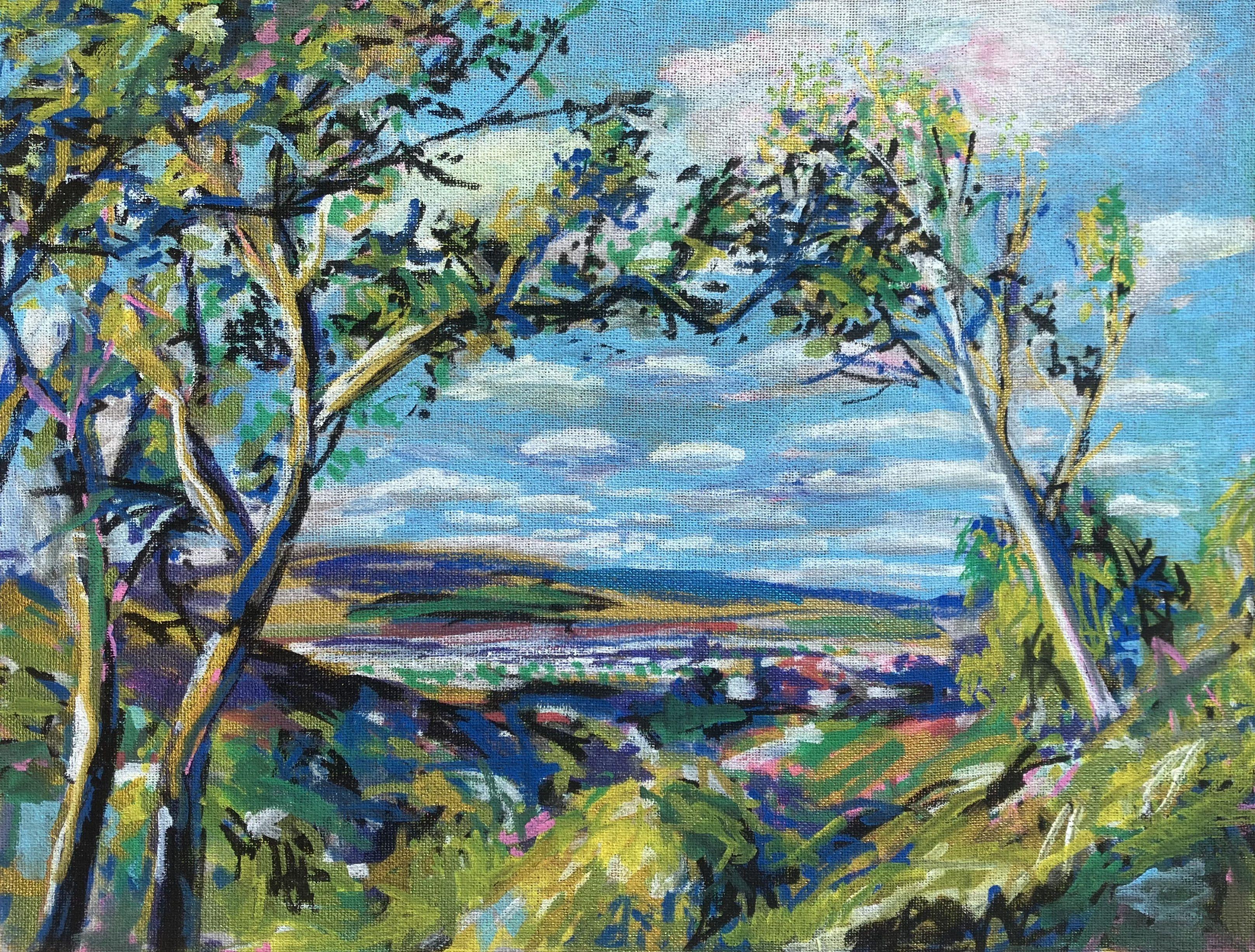 Affaccio sulla valle, Pittura, Acrilico su tela - Art di John Kilduff