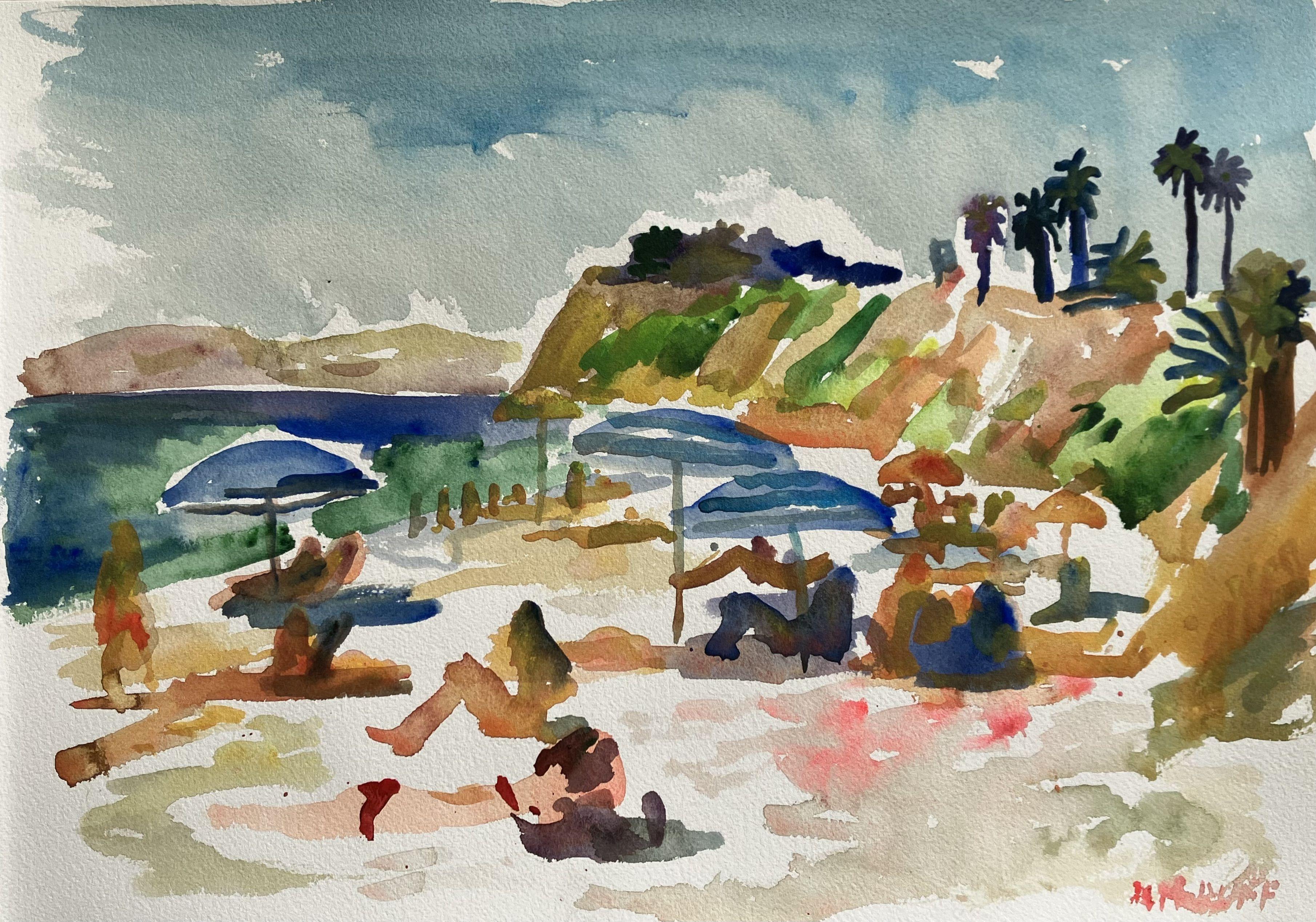 Schmetterlingsstrand, Gemälde, Aquarell auf Papier – Art von John Kilduff