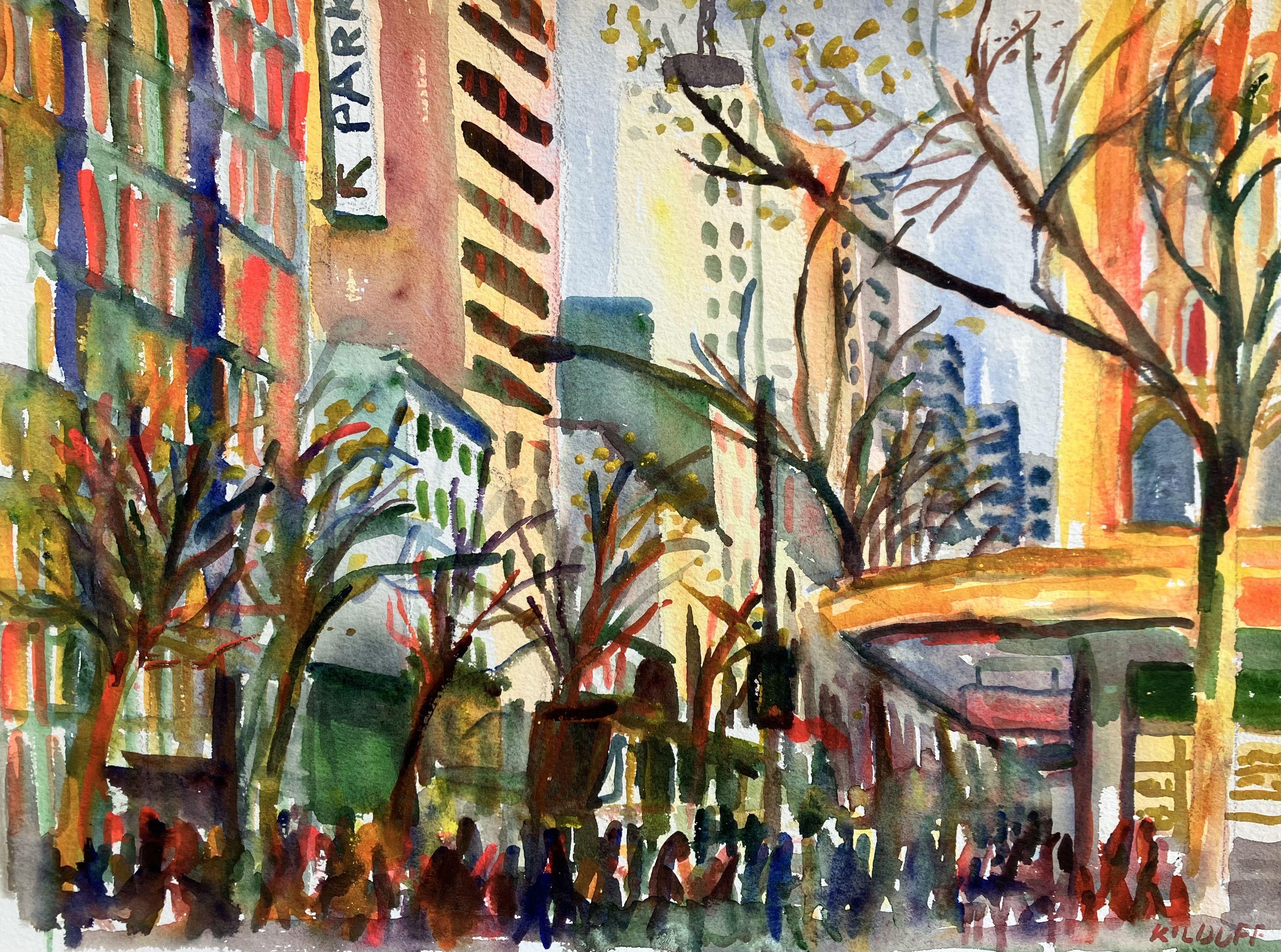 Collins Street View, Painting, Watercolor on Watercolor Paper
