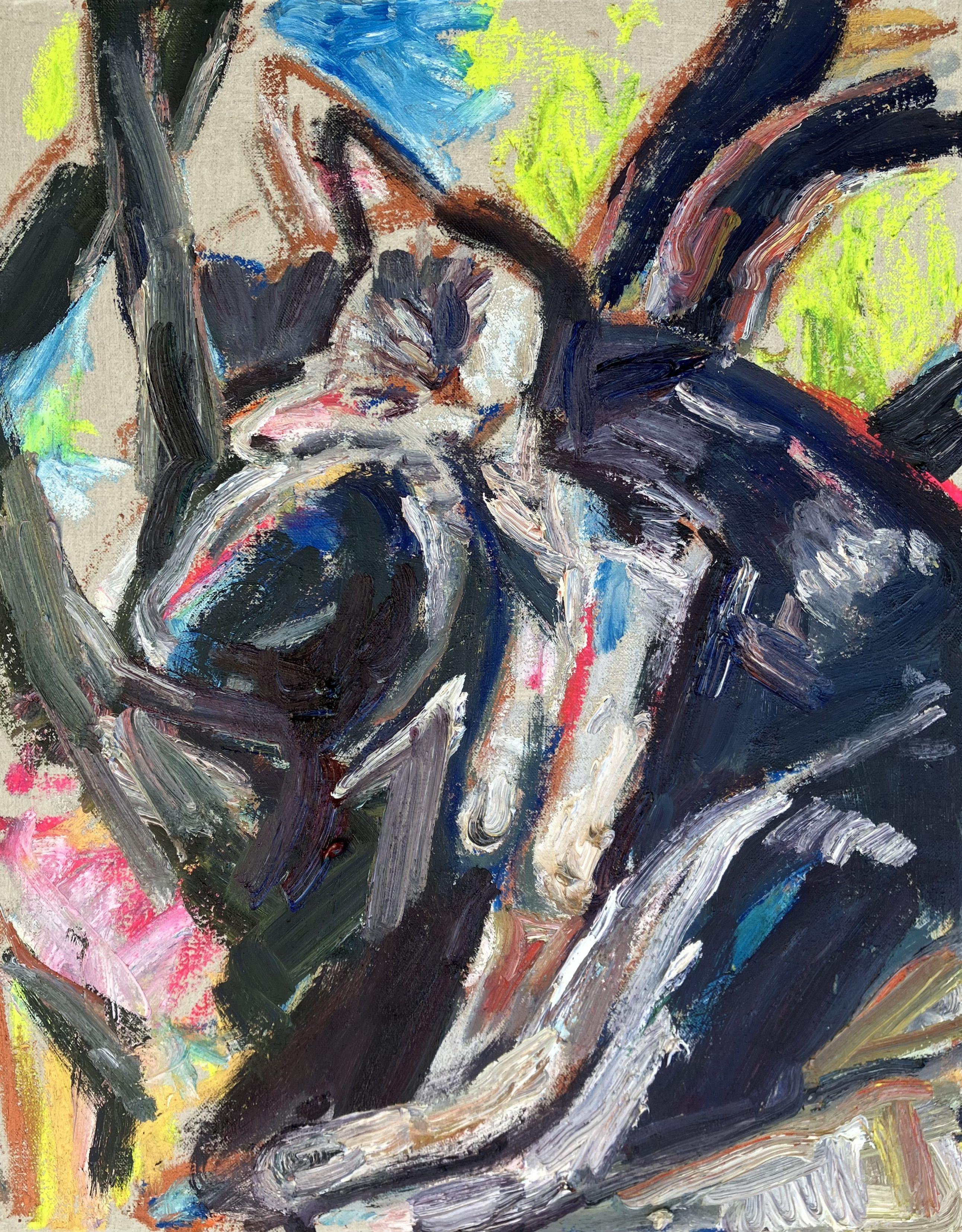 Chaton dans un figuier #3, Peinture, Huile sur toile - Art de John Kilduff
