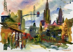 Swanston Street vista desde Princes Bridge, Pintura, Acuarela sobre papel de acuarela