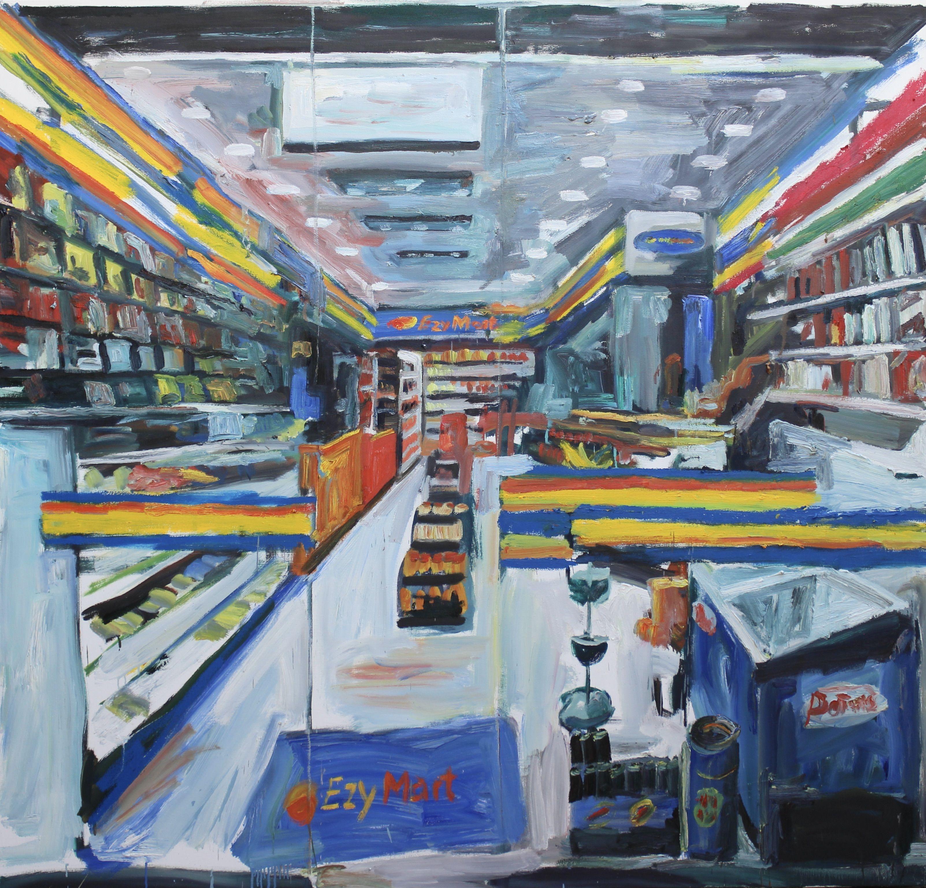 Ezy Mart, Gemälde, Öl auf Leinwand – Art von John Kilduff