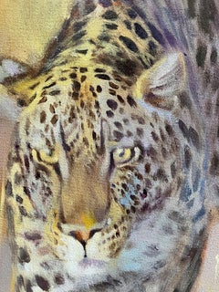 Leopardo di Savuti al tramonto, Pittura, Olio su tela