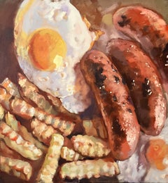 Salsiccia, uovo e rughetta, Pittura, Olio su tela