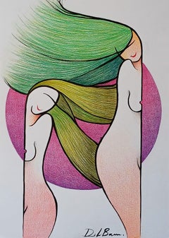 Luna viola, Disegno, Matita/Matita colorata su carta acquerellata