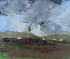 Paisaje con nubes y casitas, Pintura, Óleo sobre lienzo