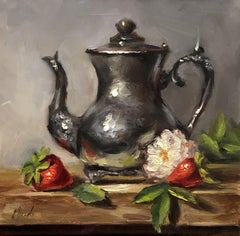 Silver Té con fresas, Pintura, Óleo sobre panel de madera