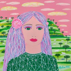 La ragazza che viveva nel cielo pastello, dipinto, acrilico su tela