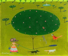 Die schicke Maus & die Gartenbande, Gemälde, Acryl auf Leinwand