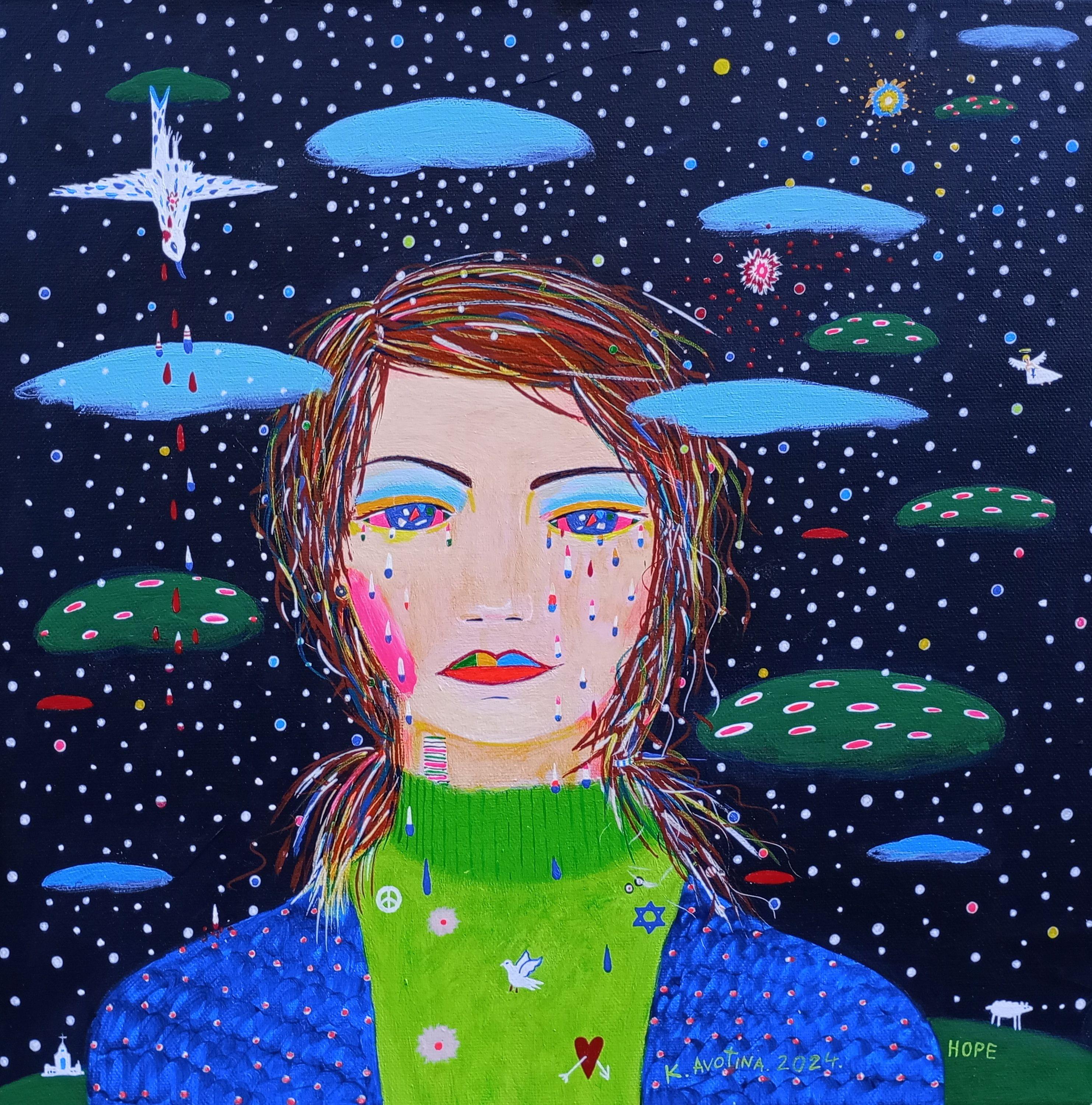 Echoes Of The Cosmic Soul, Painting, Acrylic on Canvas - Art by Katrina Avotina