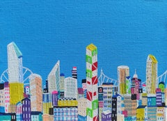 Paysage urbain lumineux, peinture, acrylique sur toile