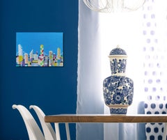 Paysage urbain lumineux, peinture, acrylique sur toile
