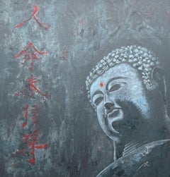 Buddha e la vita - Dipinto di grandi dimensioni, originale, Pittura, Acrilico su tela