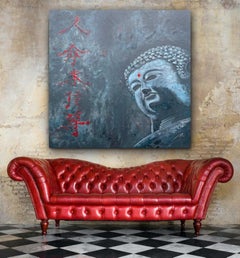 Buddha e la vita - Dipinto di grandi dimensioni, originale, Pittura, Acrilico su tela