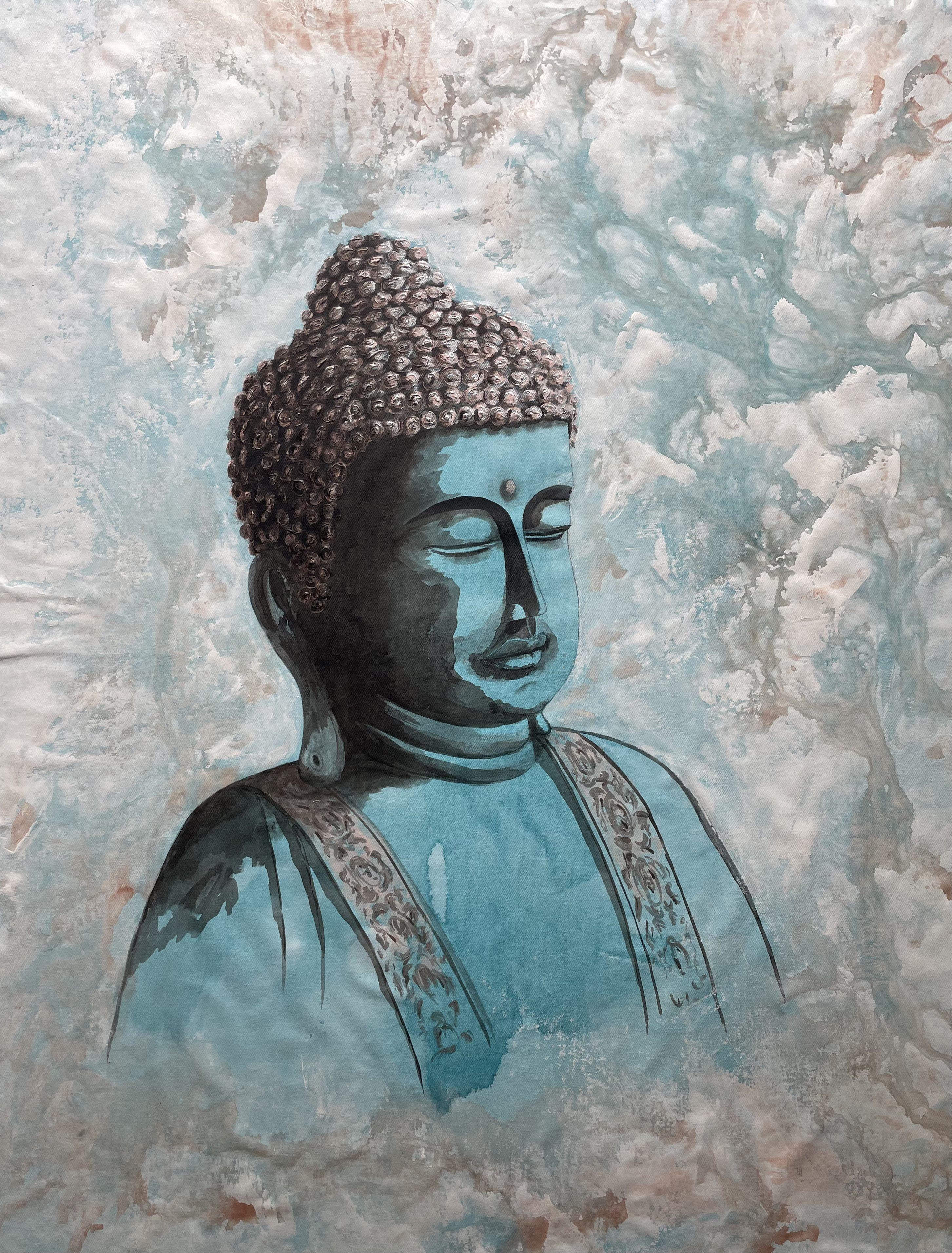 Bouddha et le zen - Peinture grand format, œuvre originale, Peinture, acrylique sur toile - Art de Koorosh Nejad