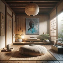 Buddha e Zen - Dipinto di grande formato, originale, Pittura, Acrilico su tela