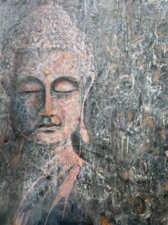 Buddha e simboli - Dipinto di grandi dimensioni, Pittura, Acrilico su tela