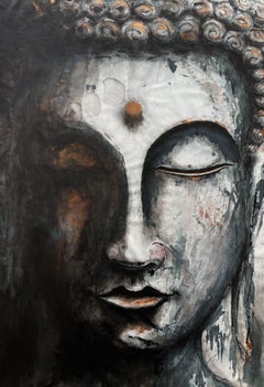 Meditazione sul Buddha - Buddha di grandi dimensioni, dipinto, acrilico su tela