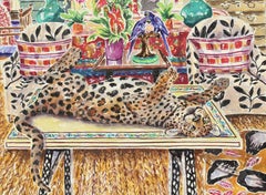 Le chat sur la table, peinture, aquarelle sur papier