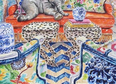 Couch Safari, Malerei, Aquarell auf Papier