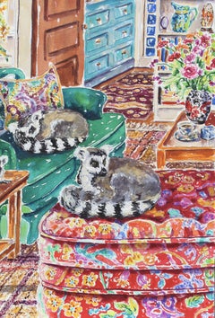 Lemur Me Alone, Peinture, aquarelle sur papier
