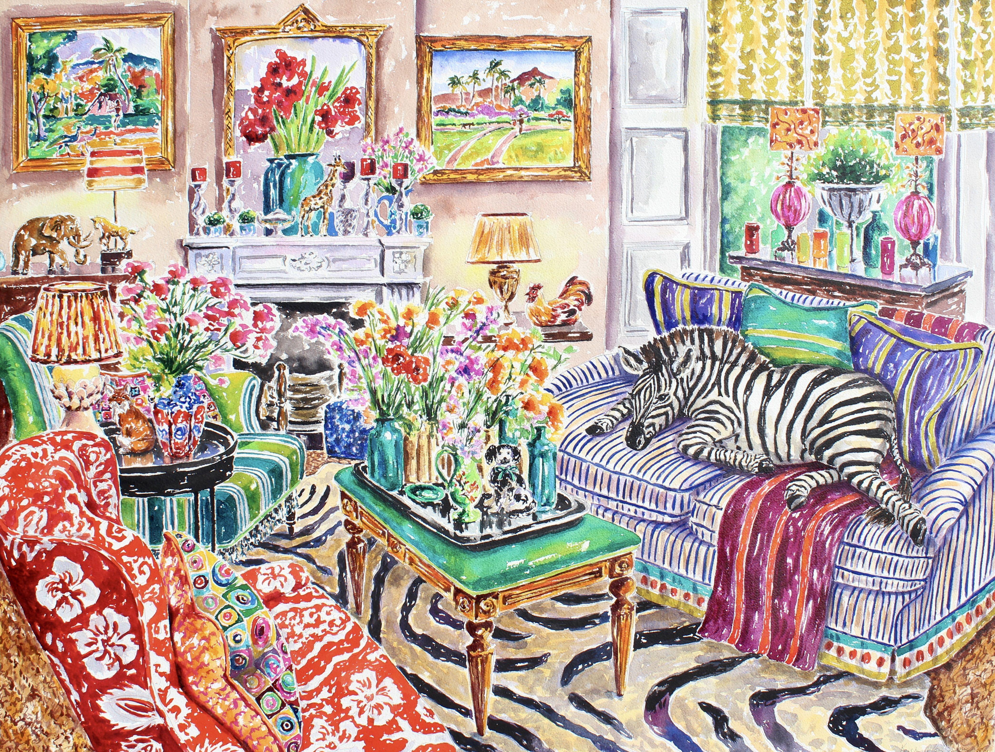 Zoocation, Peinture, Aquarelle sur papier - Art de Kristen Olson Stone