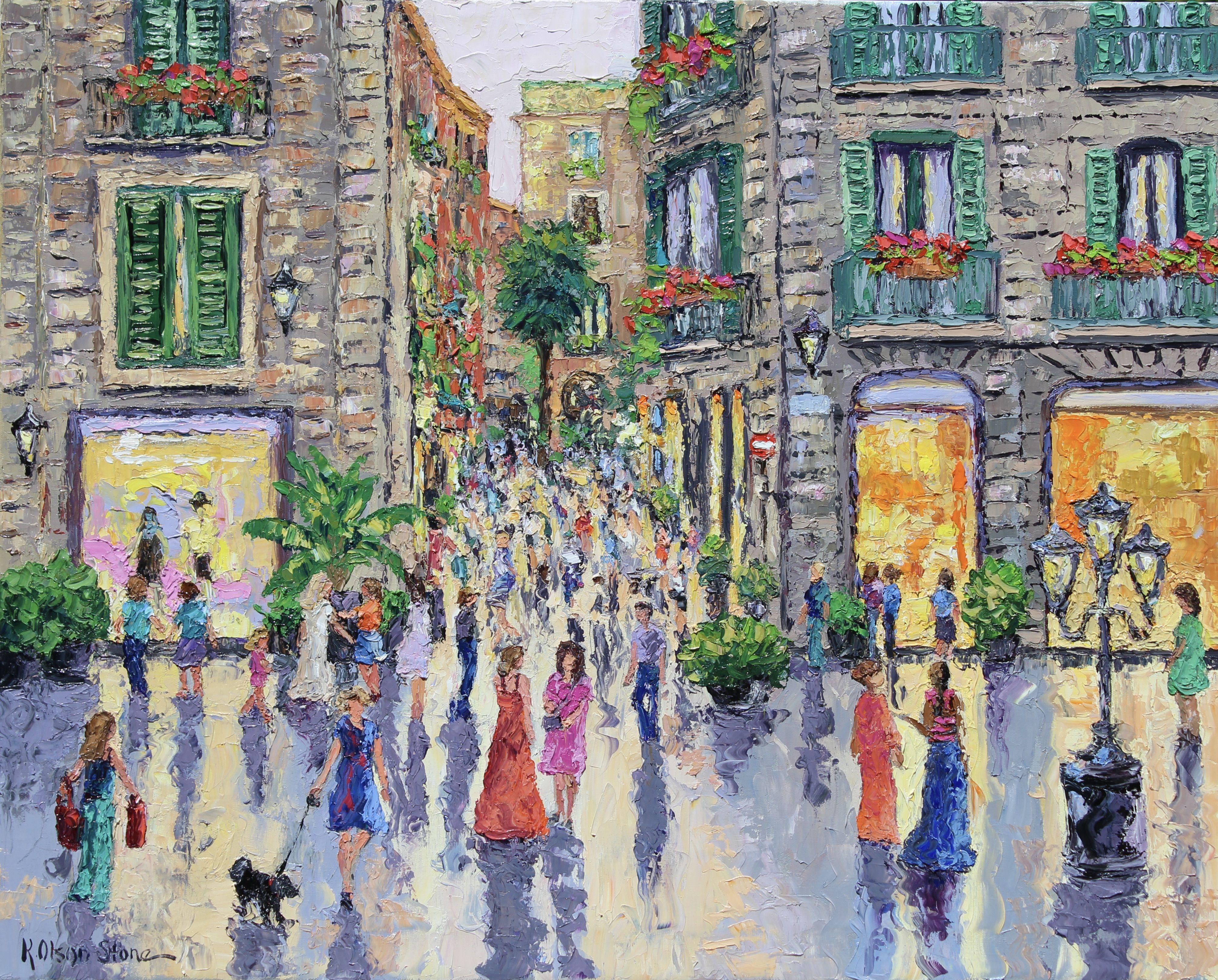 Une soirée à Barcelone - COMMISSION - Art de Kristen Olson Stone