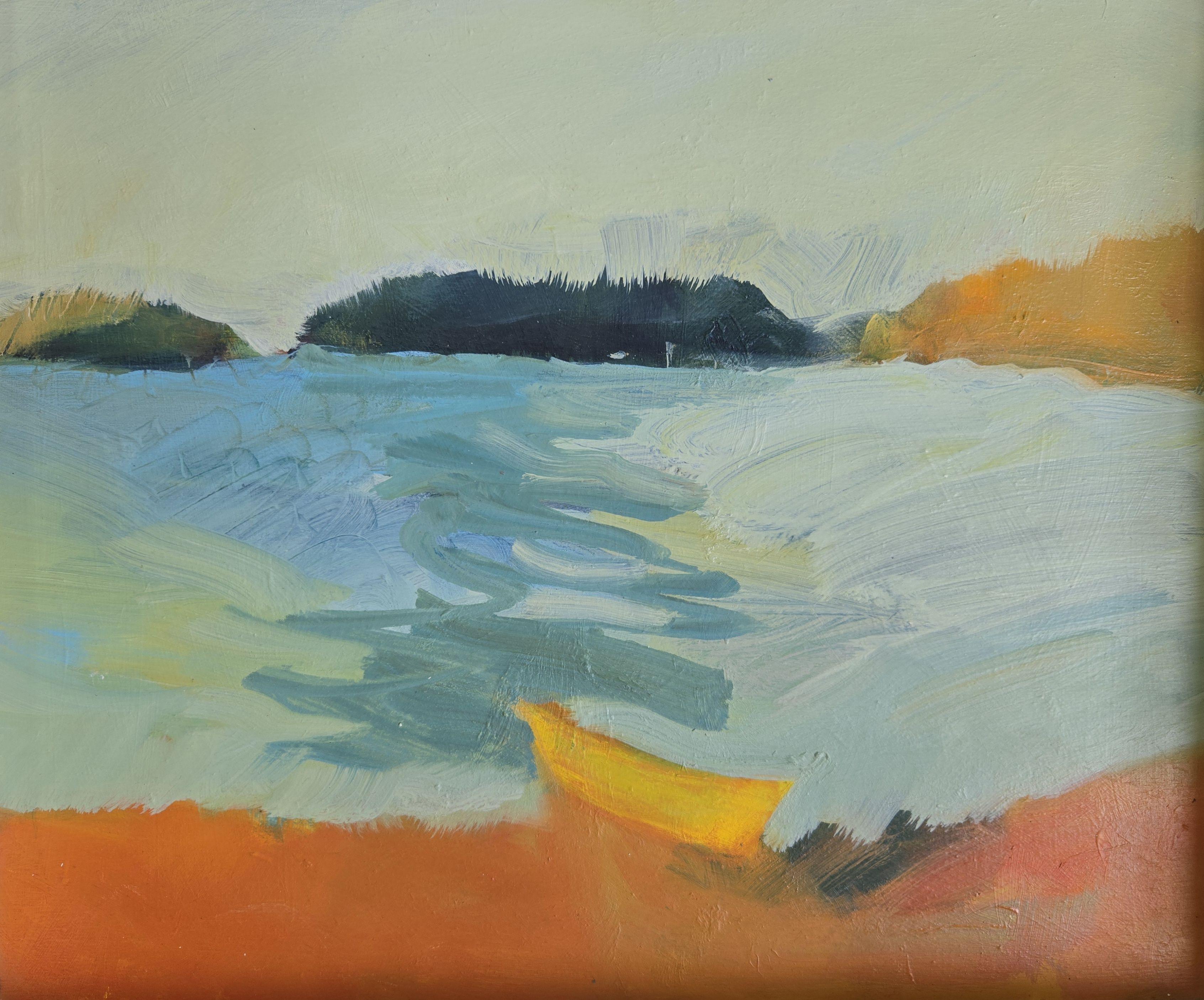 yellow canoe, Painting, Oil on MDF Panel - Art by Lauren Acton