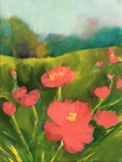 Peonías, pintura, óleo sobre cristal