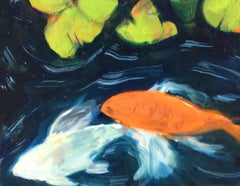 «Koi en espiral», pintura, óleo sobre lienzo