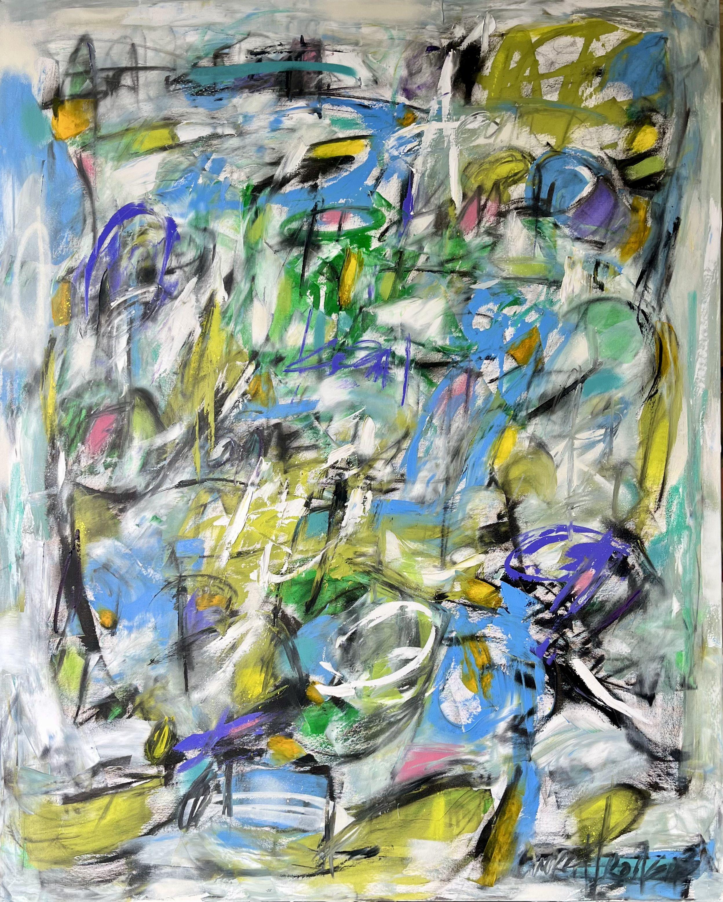 the message is in the blue, Painting, Oil on Canvas - Art by Laurent Proneur