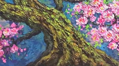 Spring Peach Blossom Bloom, Painting, Acrylic on Canvas