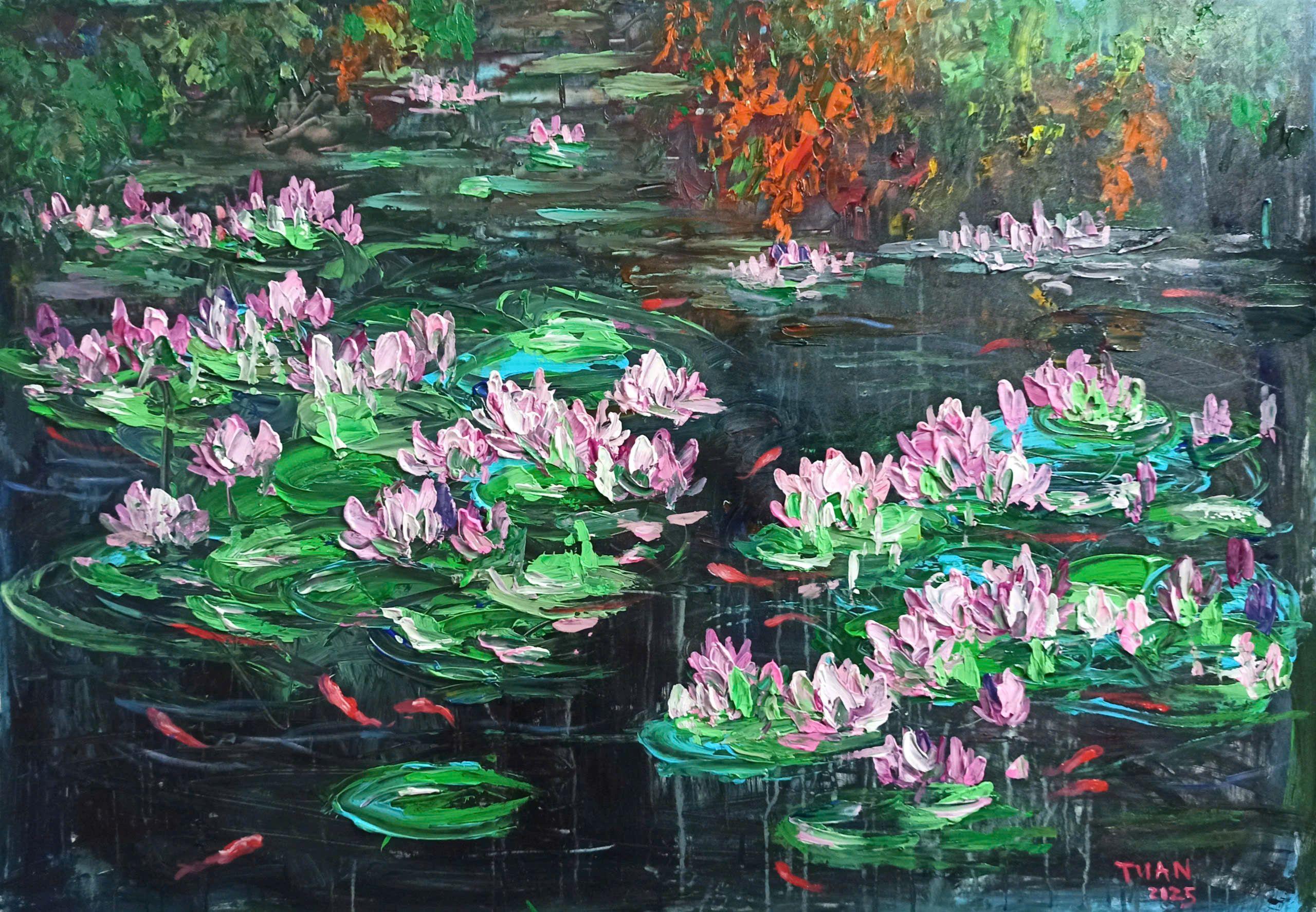 Colorful Water Lily, Painting, Acrylic on Canvas - Art by LE ANH TUAN