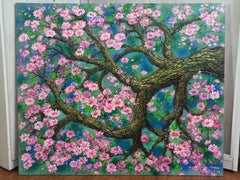 Fleurs de cerisier au début du printemps, peinture, acrylique sur toile