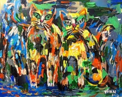 Deux chats, Peinture, Acrylique sur toile