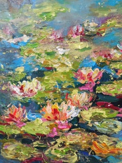 Lake surface in full bloom, Painting, Acrylic on Canvas