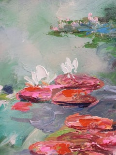Lake surface in full bloom, Painting, Acrylic on Canvas