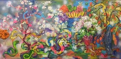 The Snake Family and Spring, Painting, Acrylic on Canvas