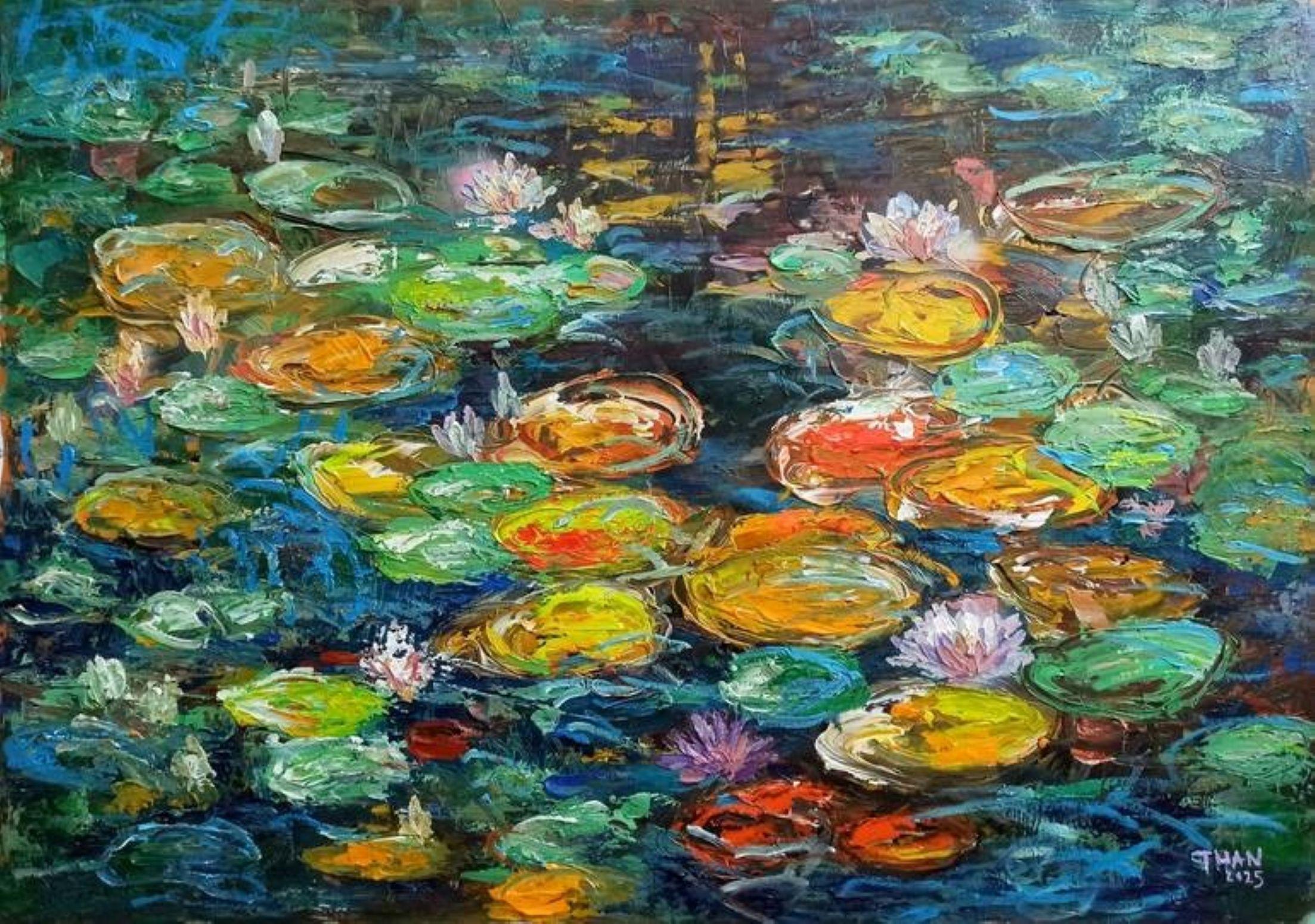 Colorful Water Lily, Painting, Acrylic on Canvas