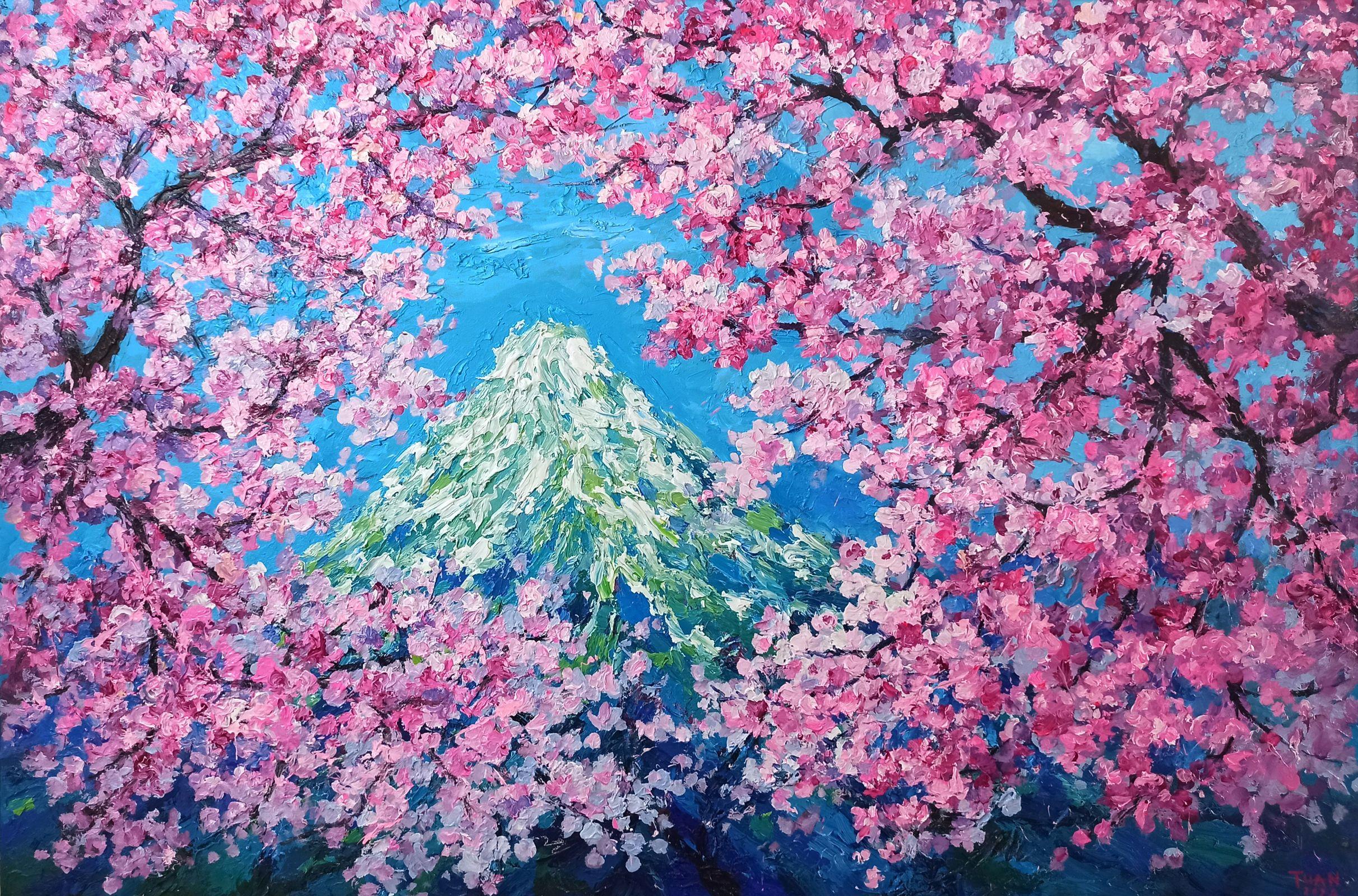 Morning sunlight on Mount Fuji, Painting, Acrylic on Canvas - Art by LE ANH TUAN