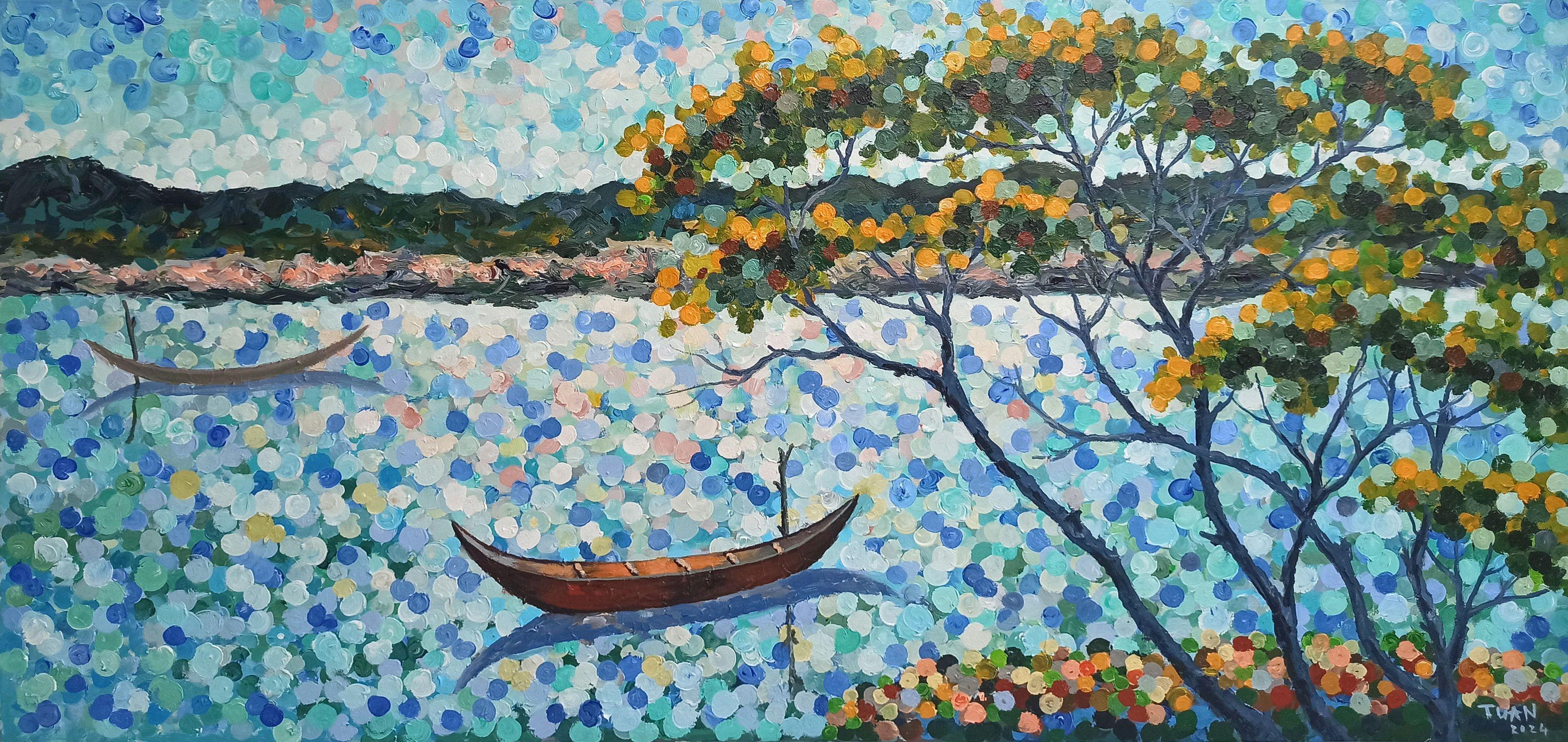 Morning landscape on the river, Painting, Acrylic on Canvas - Art by LE ANH TUAN
